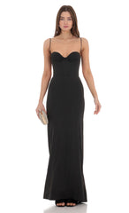Open Back Mermaid Maxi Dress in Black