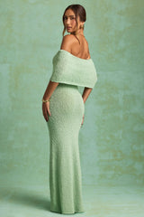 Bouclé Off-Shoulder Maxi Dress in Mint