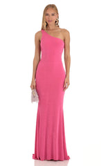 One Shoulder Maxi Dress in Pink