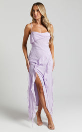 Connie Midi Dress - Ruffle Detail Dress in Lilac