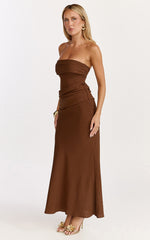 Lottie Midi Dress - Strapless Dress in Chocolate