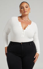 Tatem Bodysuit - Long Sleeve Button Front Bodysuit in White