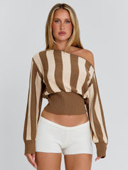 SUNDAZE TOP BROWN BEIGE STRIPE