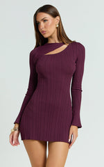 Zoya Mini Dress - Long Sleeve Bodycon Dress in Wine