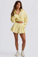 Cotton Poplin Pleated Shorts Yellow Stripe