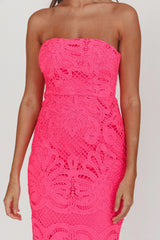 Bia Strapless Lace Embroidered Maxi Dress Hot Pink