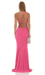 One Shoulder Maxi Dress in Pink