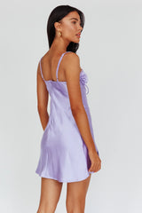Fortune Lace Trim Bust Tie Mini Dress Lilac