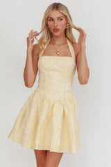 Serrah Halter Mini Dress Jacquard Butter