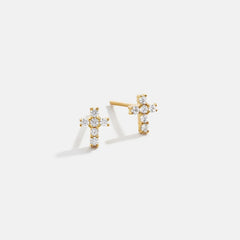 Christina 14K Gold Earrings - Pavé Cross