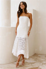 Luxe Petal Lace Strapless Maxi Dress