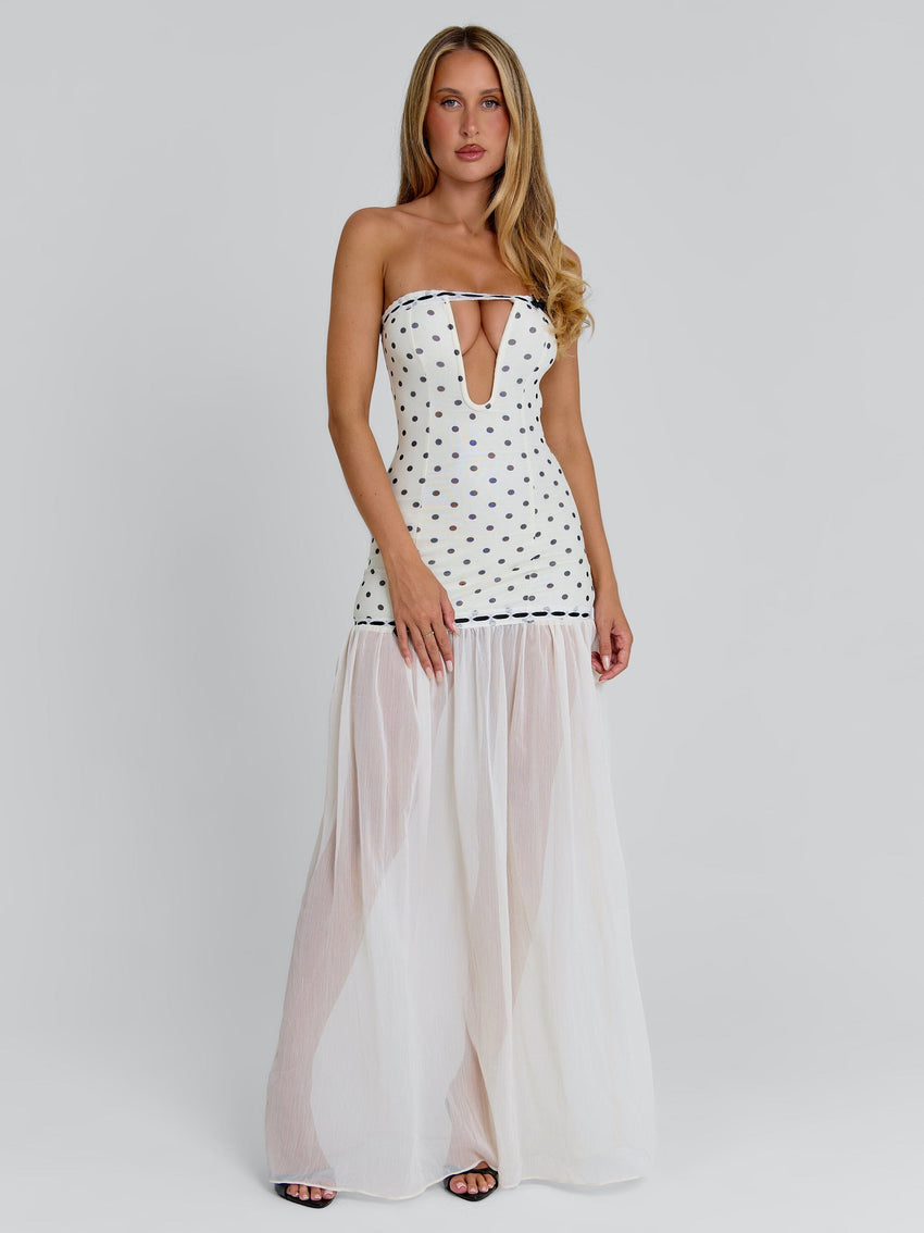 GIANA MAXI DRESS CREAM POLKA DOT