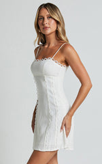 Gelli Mini Linen Blend Dress - Strappy Lace Detail Dress in White