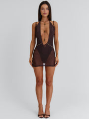 JAHLI TWO PIECE MINI DRESS BROWN