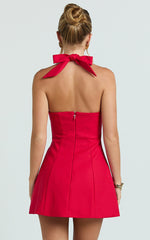 Lauren Mini Dress  - Halter Scoop Neck Dress in Red