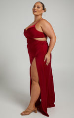 Sophie Maxi Dress - Cowl Neck Cross Back Dress in Red