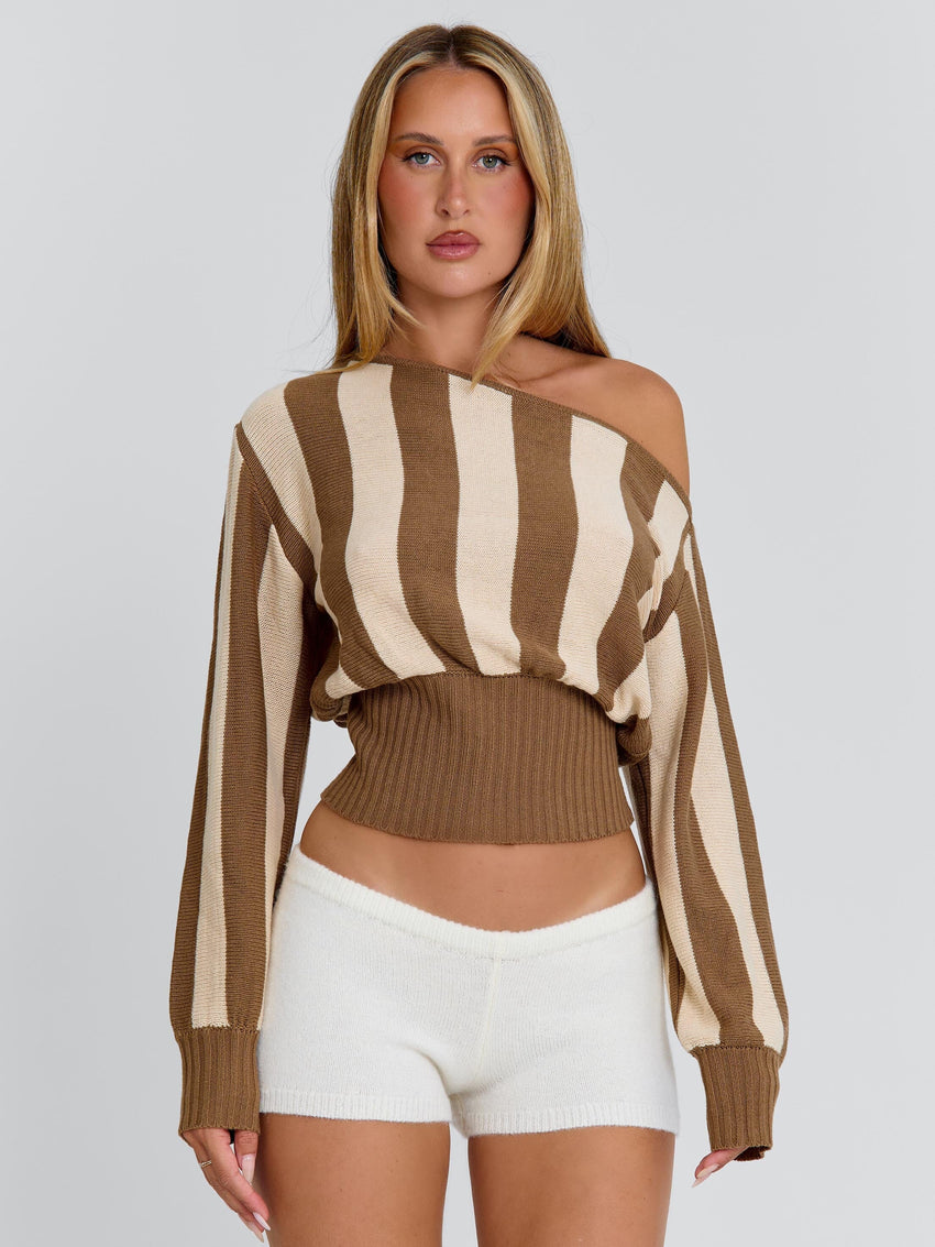 SUNDAZE TOP BROWN BEIGE STRIPE