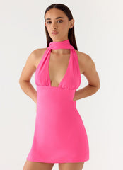 Melisande Scarf Neck Mini Dress Fuchsia