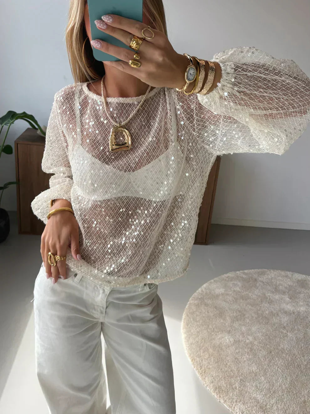 Monica Sequin Mesh Top